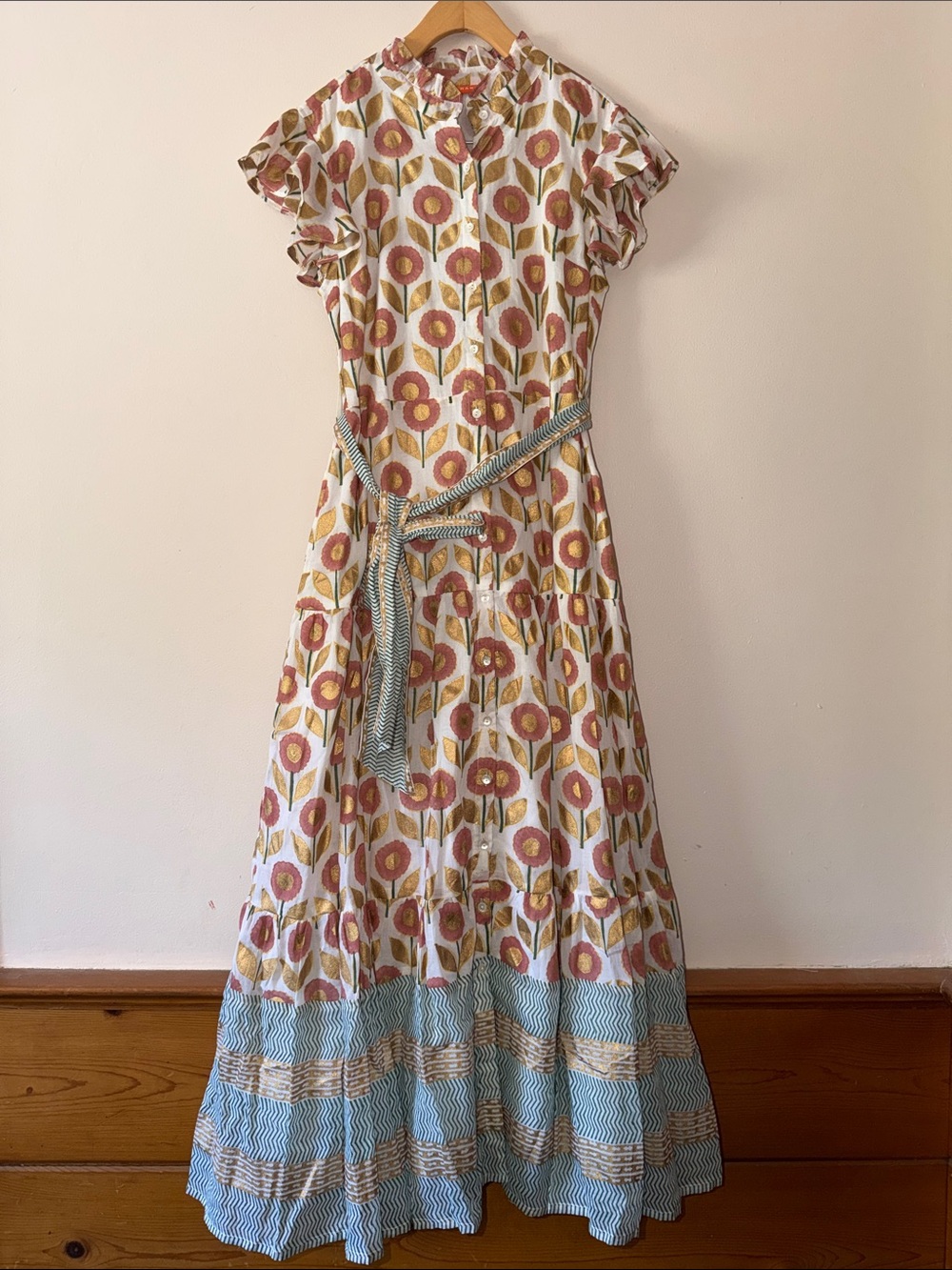 Oliphant Ruffle Collar Floral Button Front Maxi Dress Size M - Picture 3 of 8
